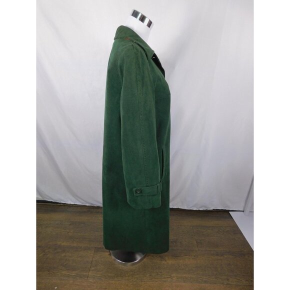 Faux Suede Long Coat Womens Emerald Green Button Front Lined Cuff Tabs Overcoat - Picture 8 of 11